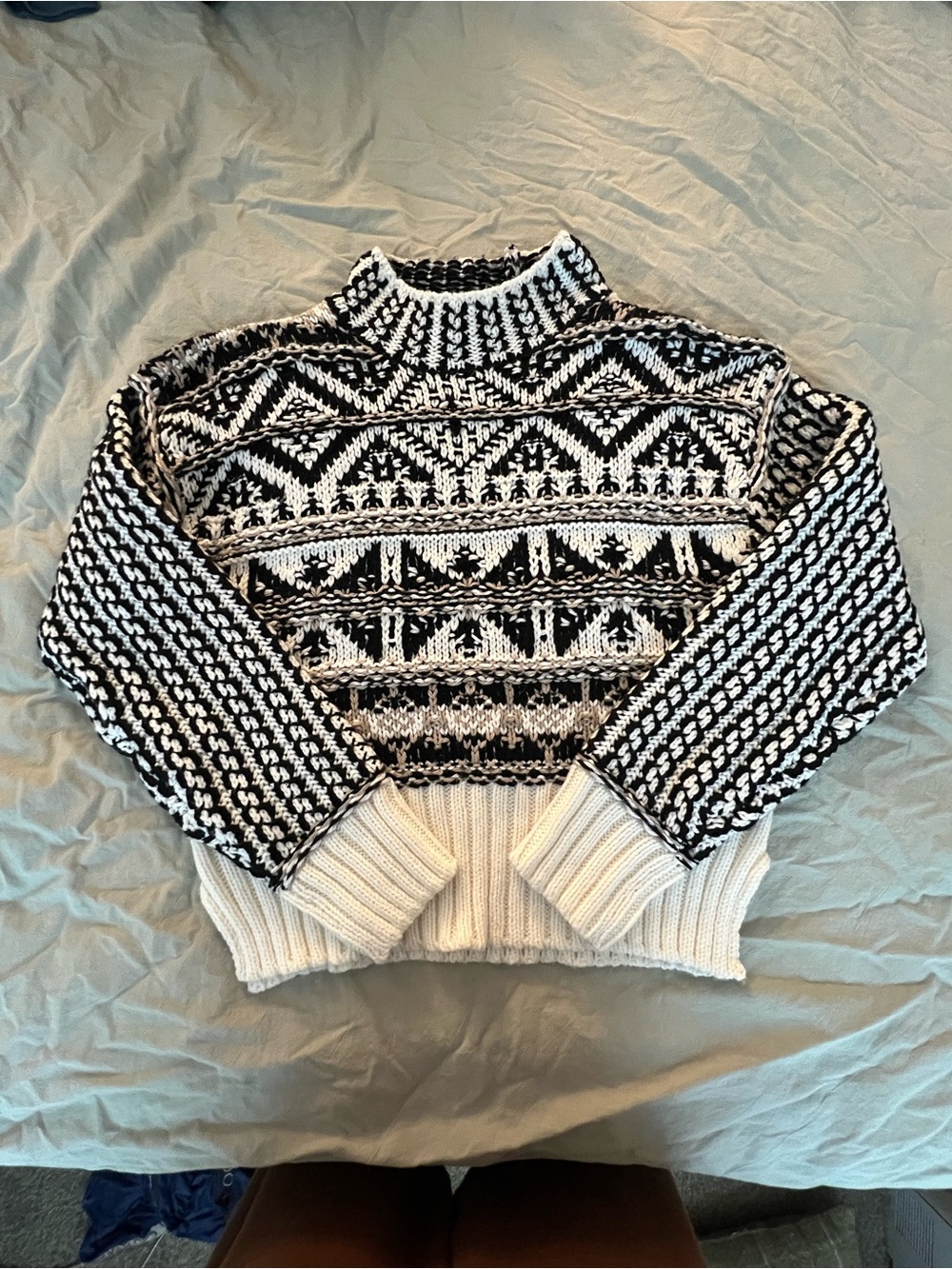 Classic Black & White Fair Isle Turtleneck Sweater